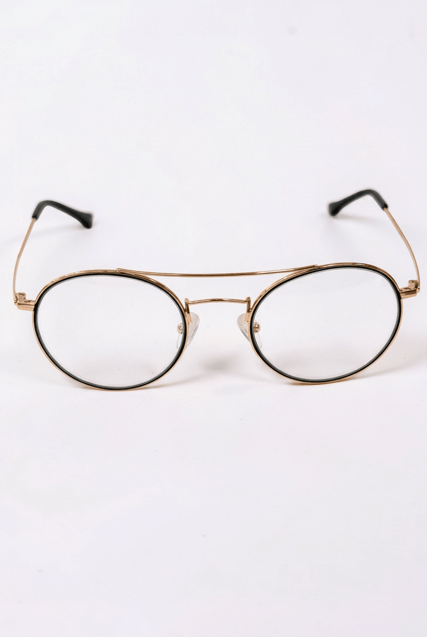 Black Gold Round Double Bridge Optical Frame - Glow Opticals