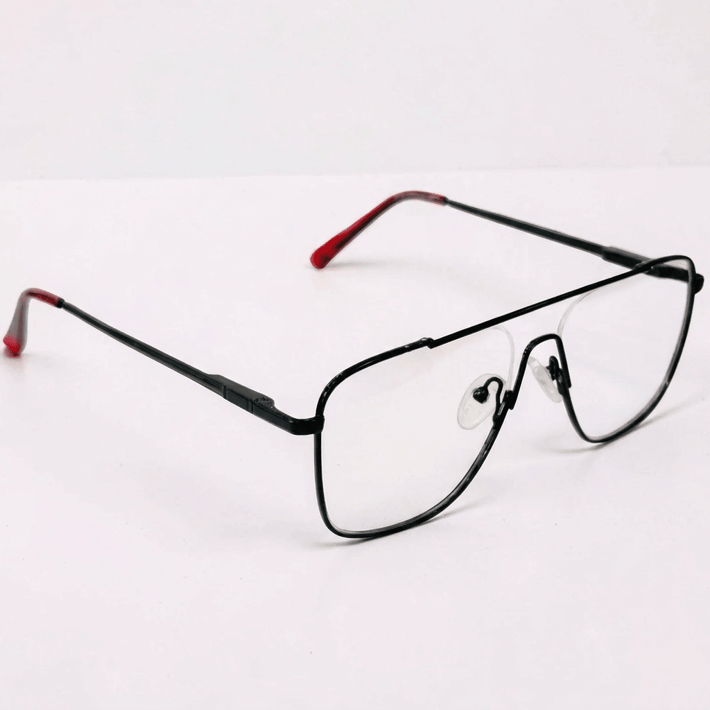 Black & Red Flat-Top Aviator Stainless Steel Frame – Unisex - Glow Opticals