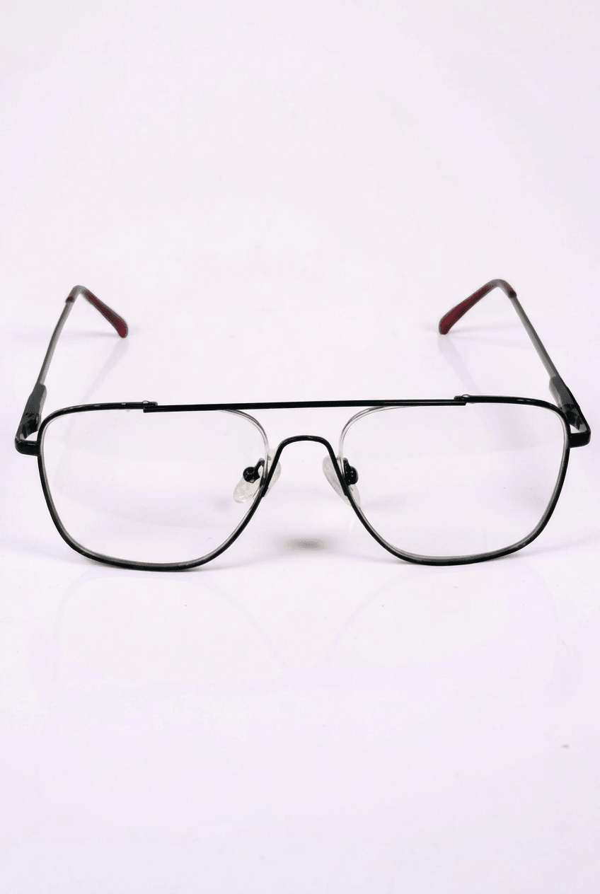 Black & Red Flat-Top Aviator Stainless Steel Frame – Unisex - Glow Opticals