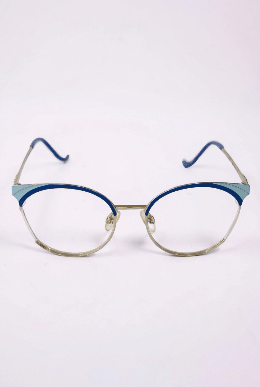 Blue & Gold Browline Stainless Steel Frame – Unisex - Glow Opticals