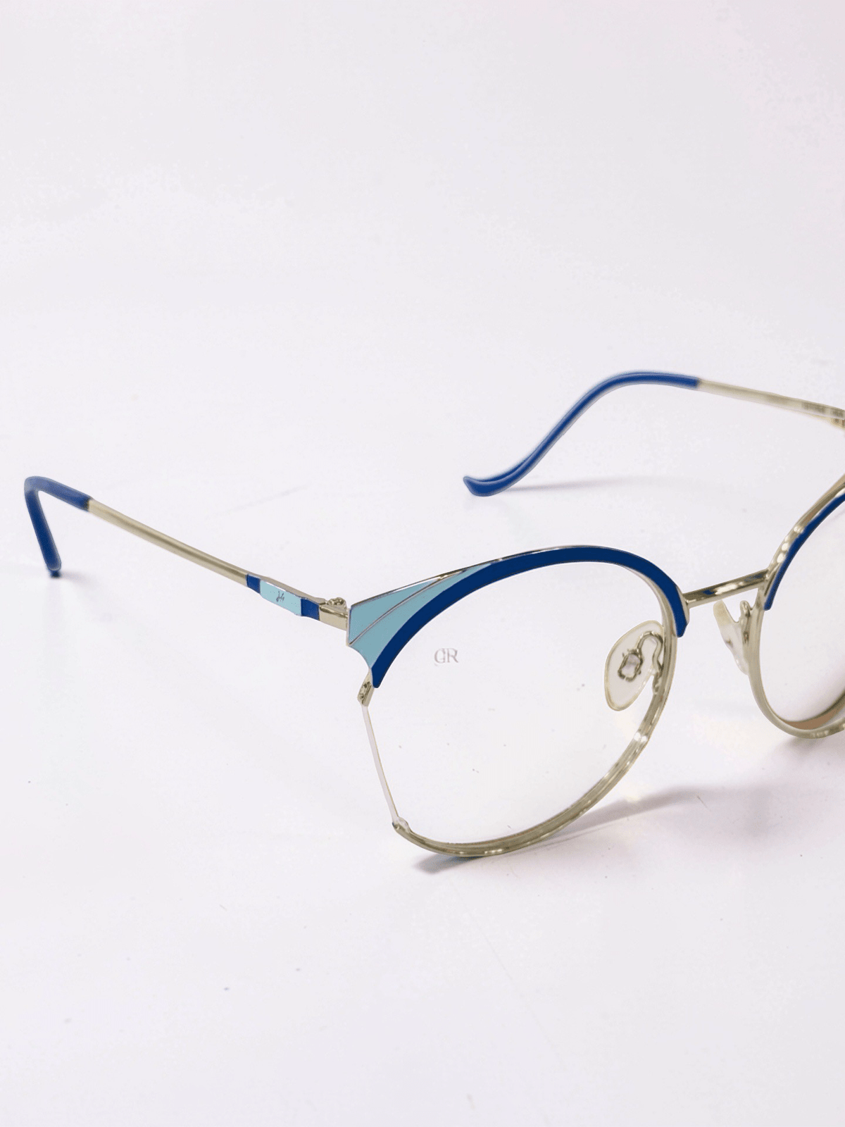 Blue & Gold Browline Stainless Steel Frame – Unisex - Glow Opticals