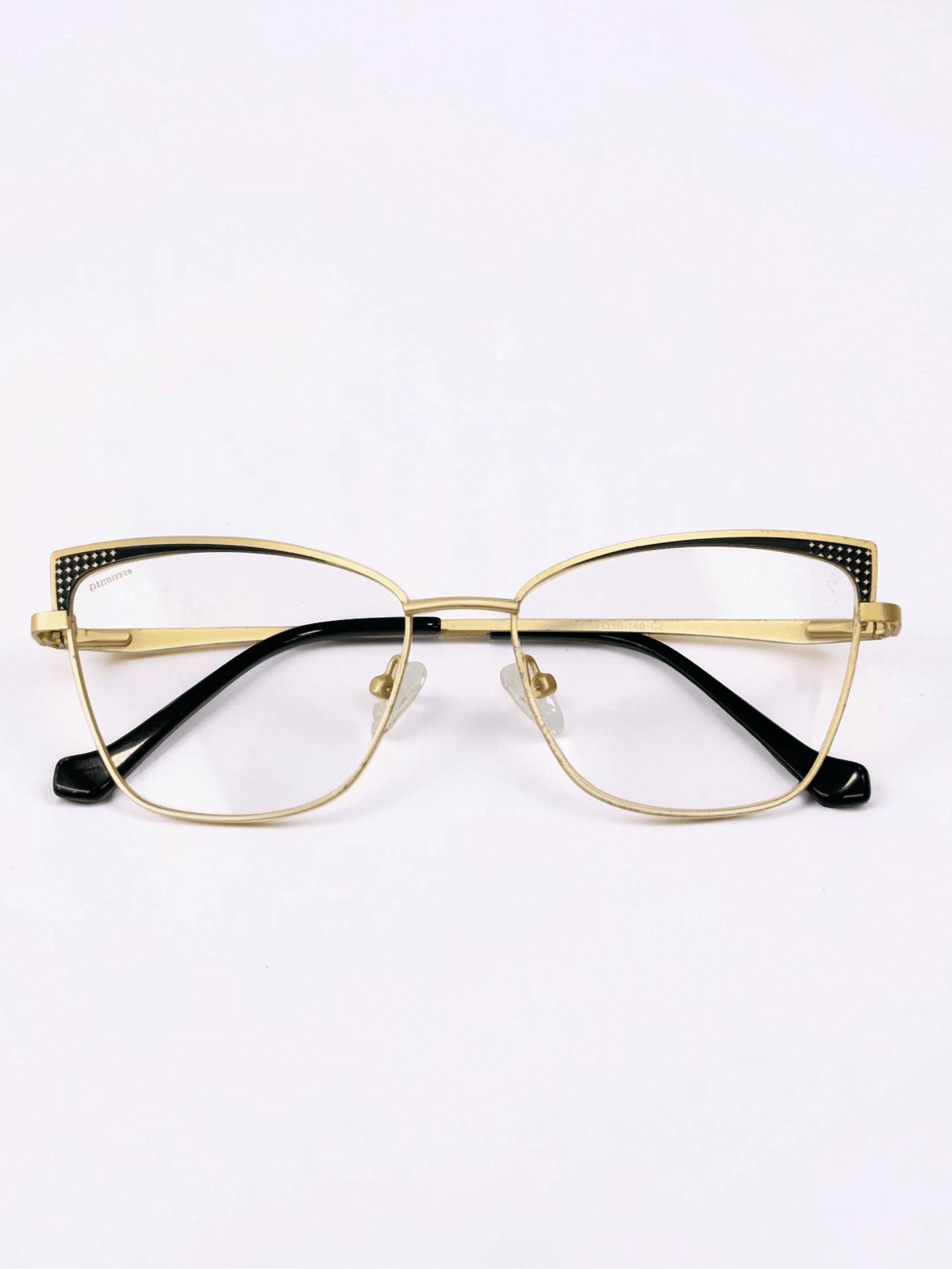 Cat-Eye Metal Optical Frame – Gold & Black with Rhinestone - Glow Opticals
