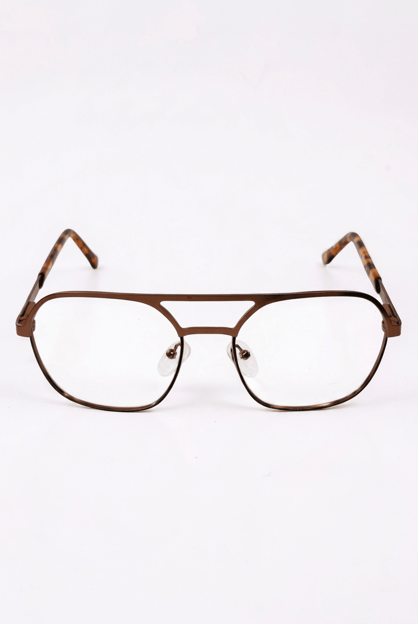 Copper Brown Square Aviator Double Bridge Optical Frame - Glow Opticals