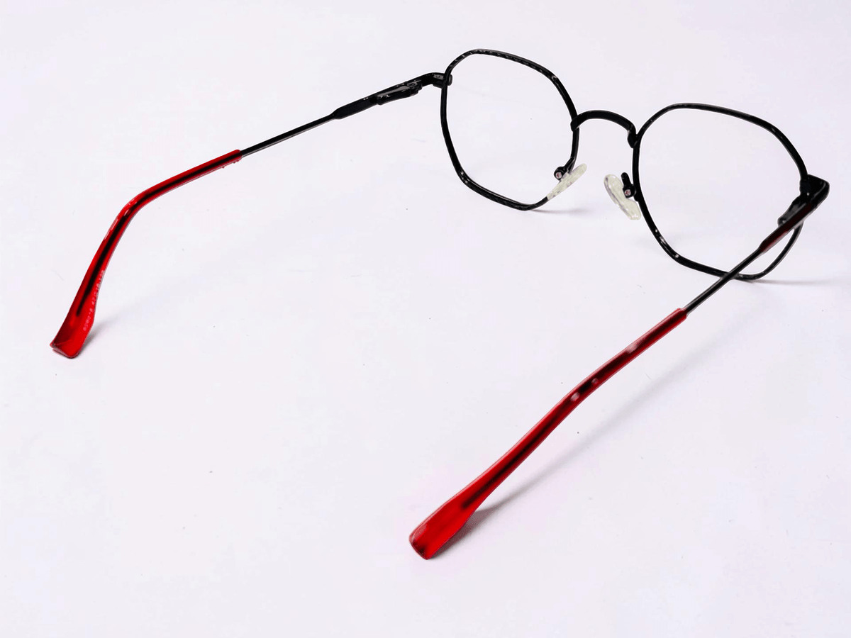 Hexagonal Optical Frame – Black & Red - Glow Opticals