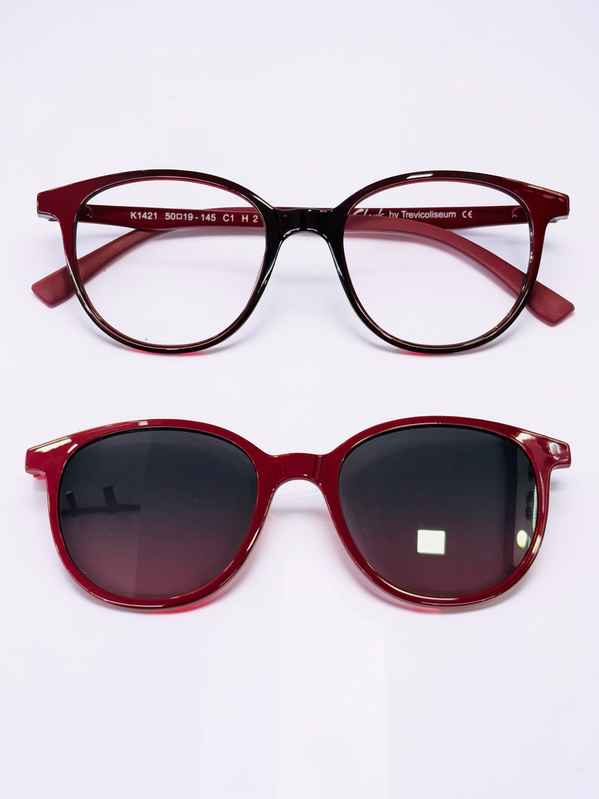 Clip-On Sunglasses - Clark by Trevicoliseum | Burgundy | Round-Square | Medium Fit