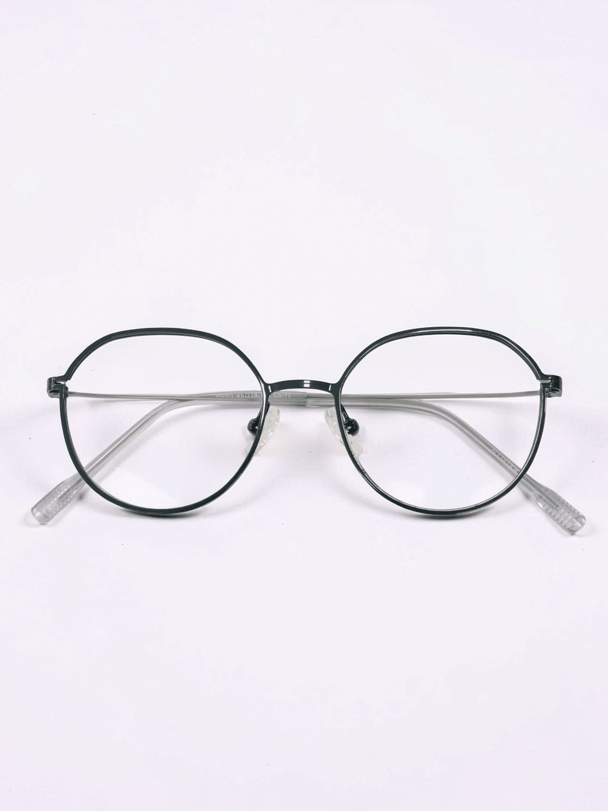 Matte Black Silver Polygon Round Optical Frame - Glow Opticals