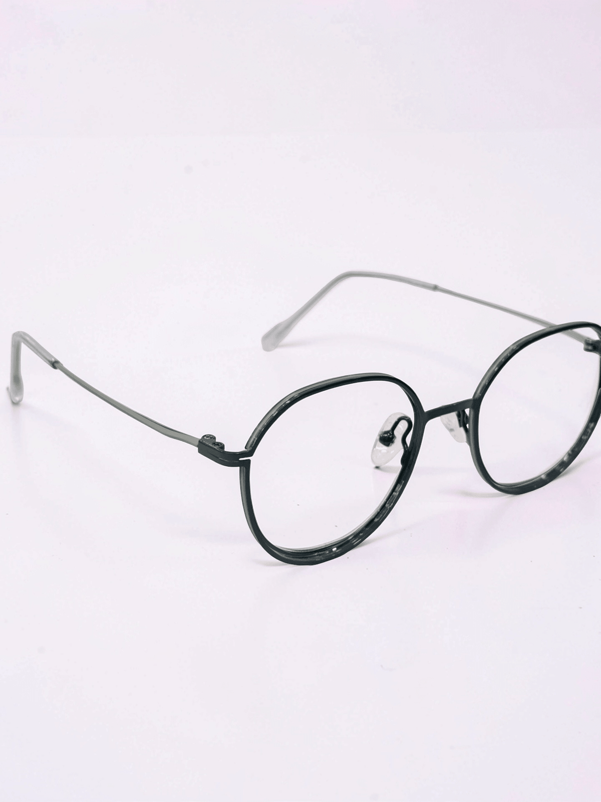 Matte Black Silver Polygon Round Optical Frame - Glow Opticals