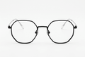 Matte Black Silver Polygon Round Optical Frame - Glow Opticals