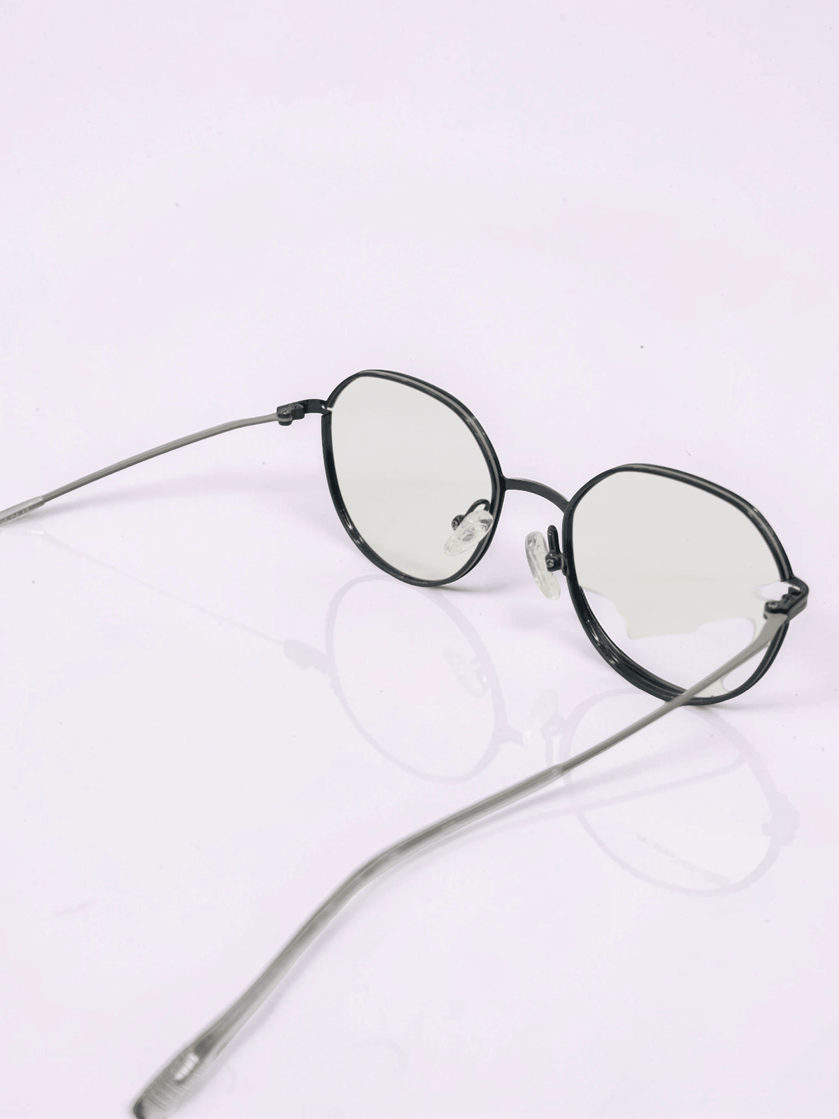 Matte Black Silver Polygon Round Optical Frame - Glow Opticals