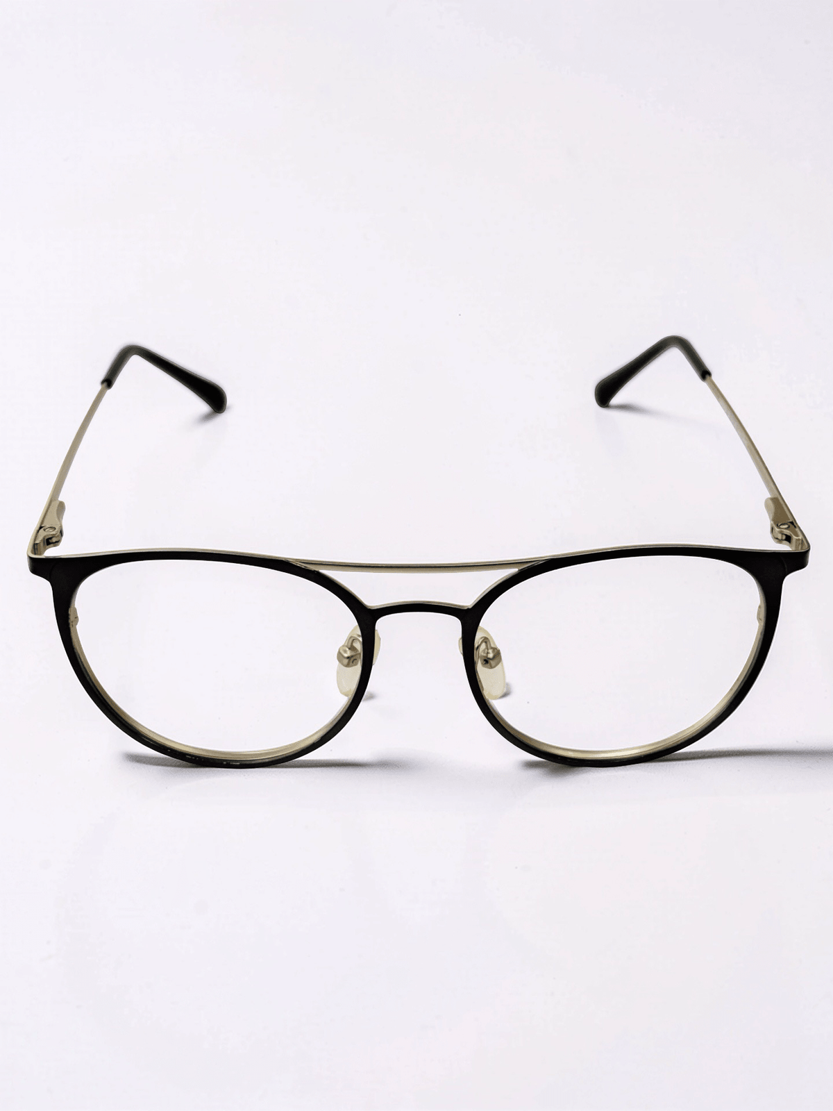 Matte Black Silver Round Double Bridge Optical Frame - Glow Opticals
