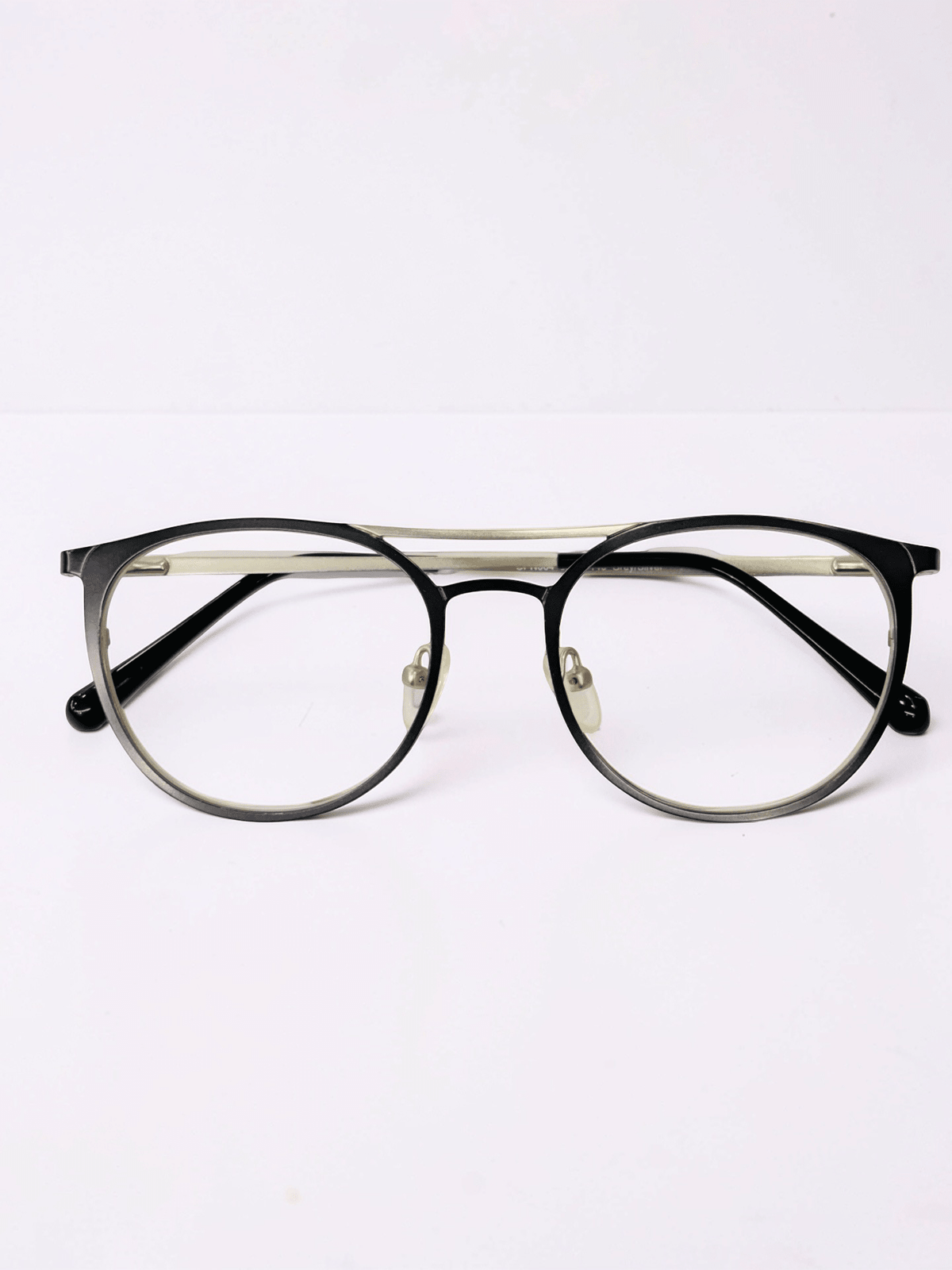 Matte Black Silver Round Double Bridge Optical Frame - Glow Opticals
