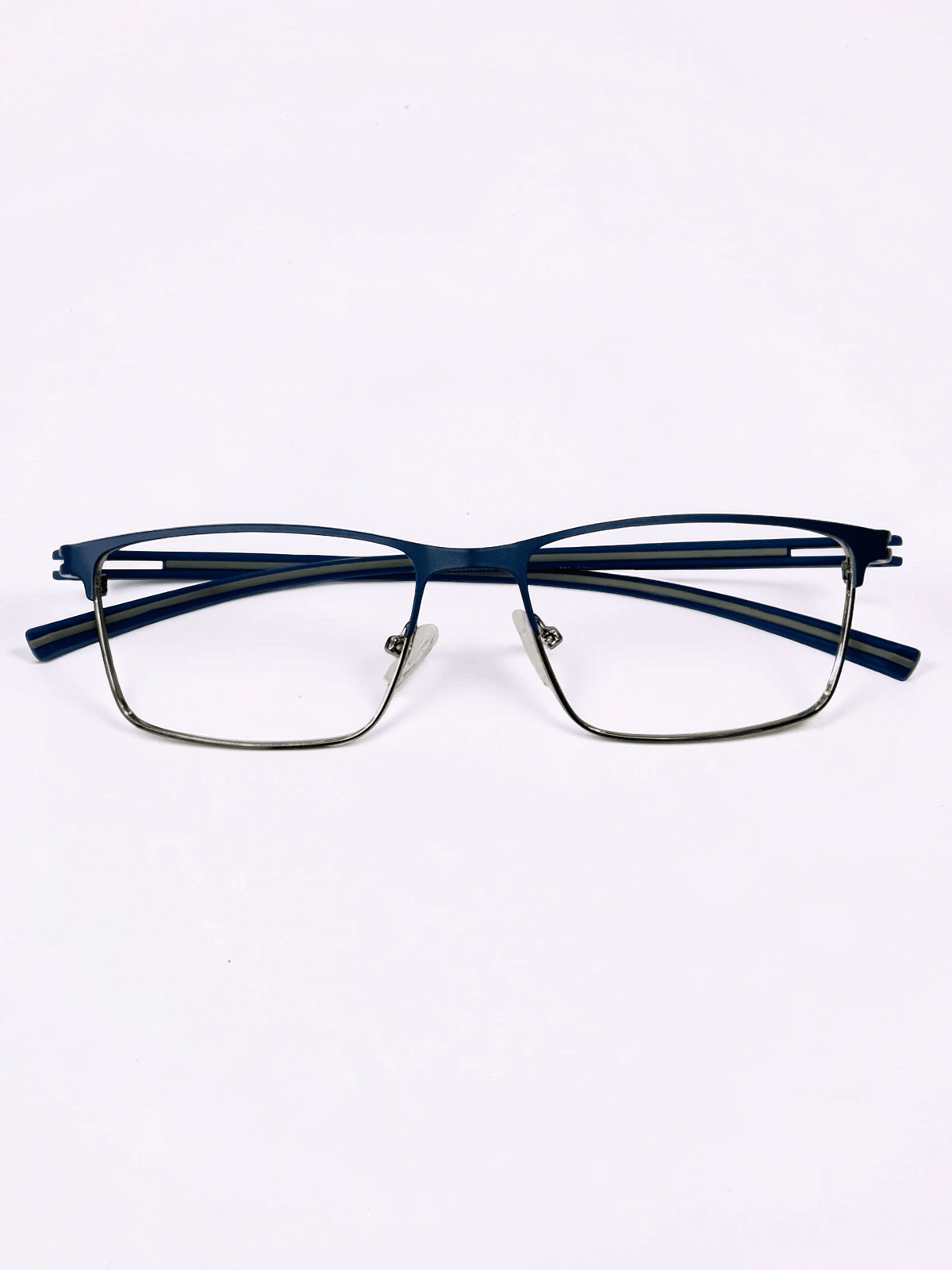 Navy Blue Silver Rectangle Optical Frame - Glow Opticals