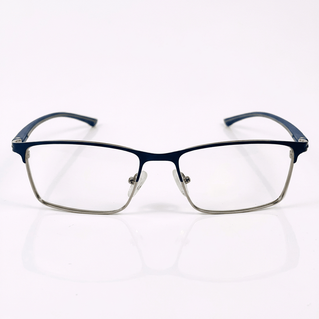 Navy Blue Silver Rectangle Optical Frame - Glow Opticals
