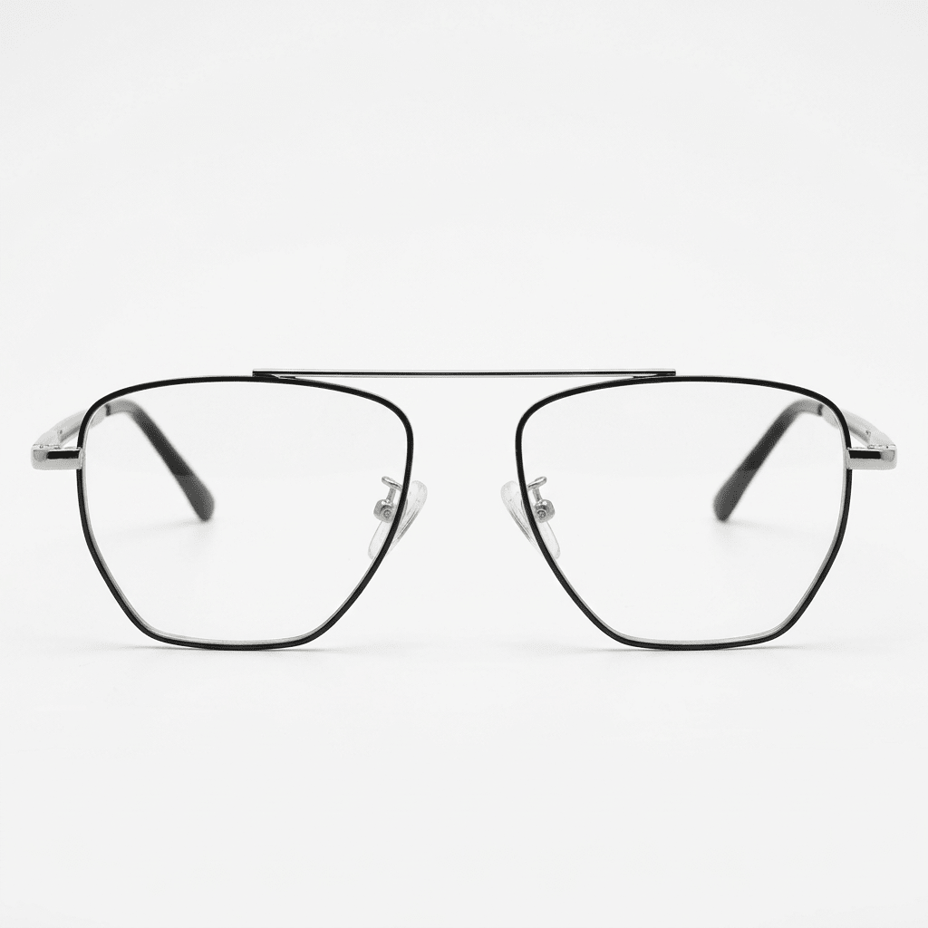 Premium Double Bridge Square Frame – Silver & Black - Glow Opticals
