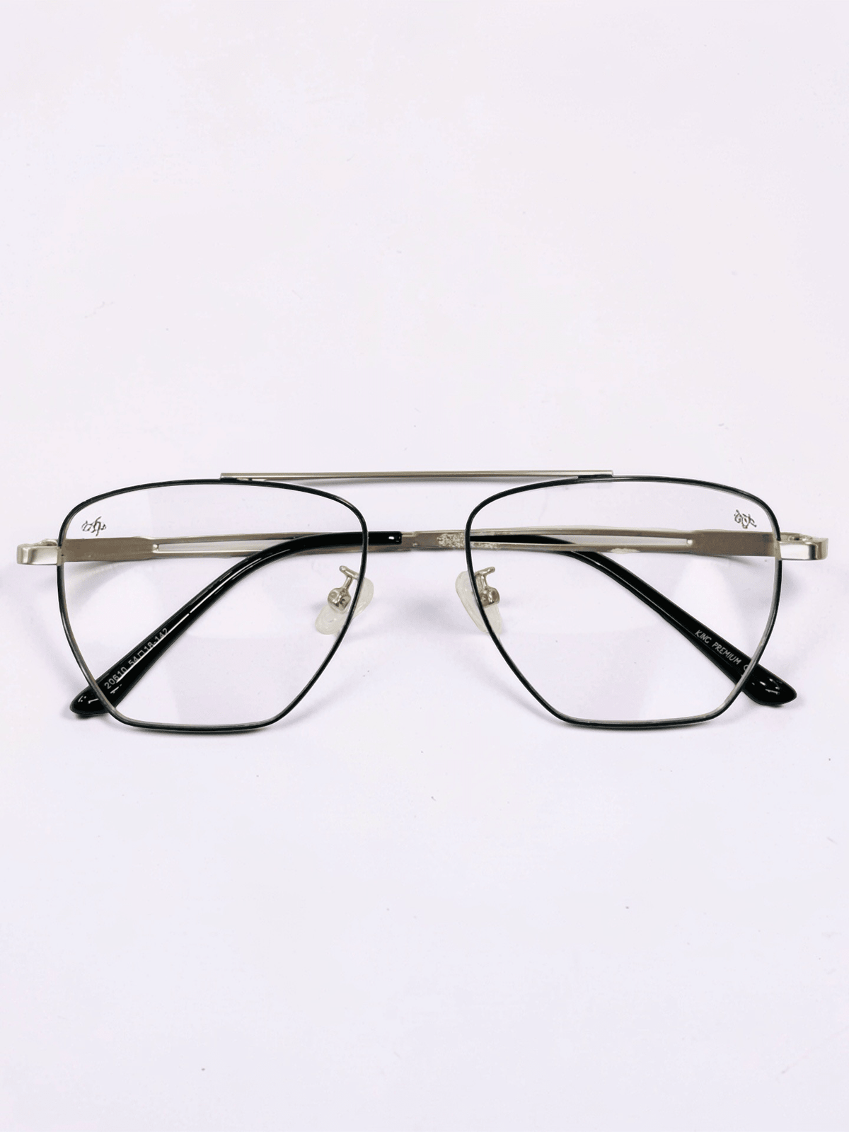 Premium Double Bridge Square Frame – Silver & Black - Glow Opticals