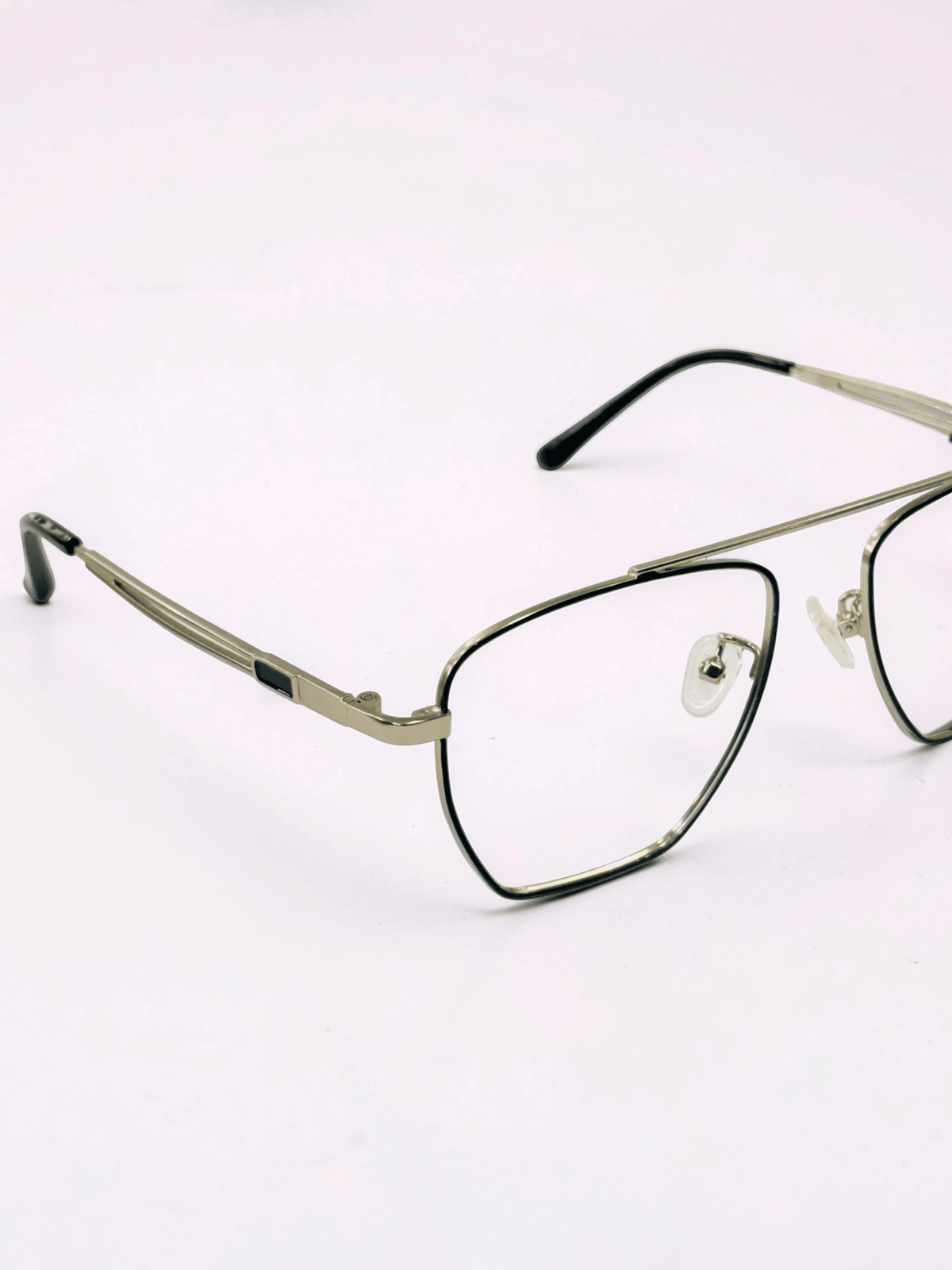 Premium Double Bridge Square Frame – Silver & Black - Glow Opticals